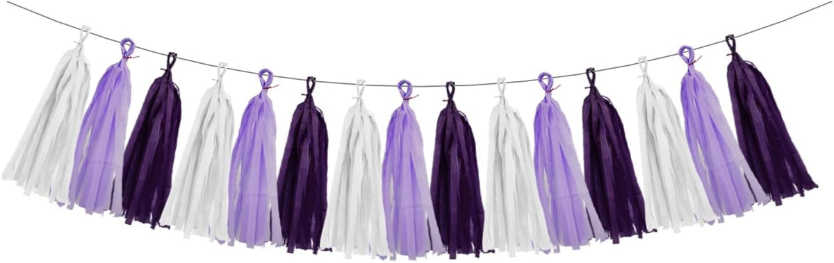 White Purple Party Decorations - 15Pcs Tissue Paper Tassel Garland Birthday Decorations Valentines
