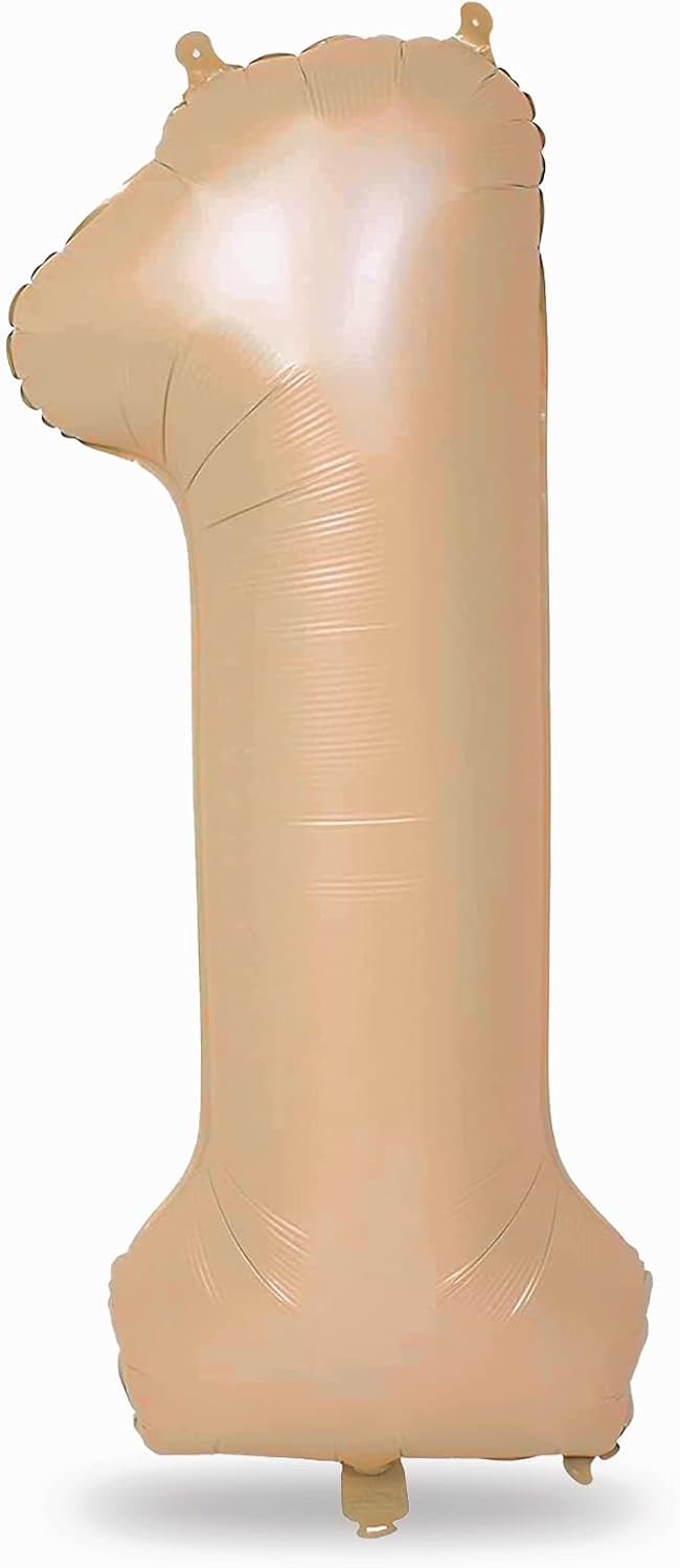 Nude Number 1 Balloons, 40 Inch Tan 1st Birthday Foil Balloon for Boys Girls, Giant Self Inflating