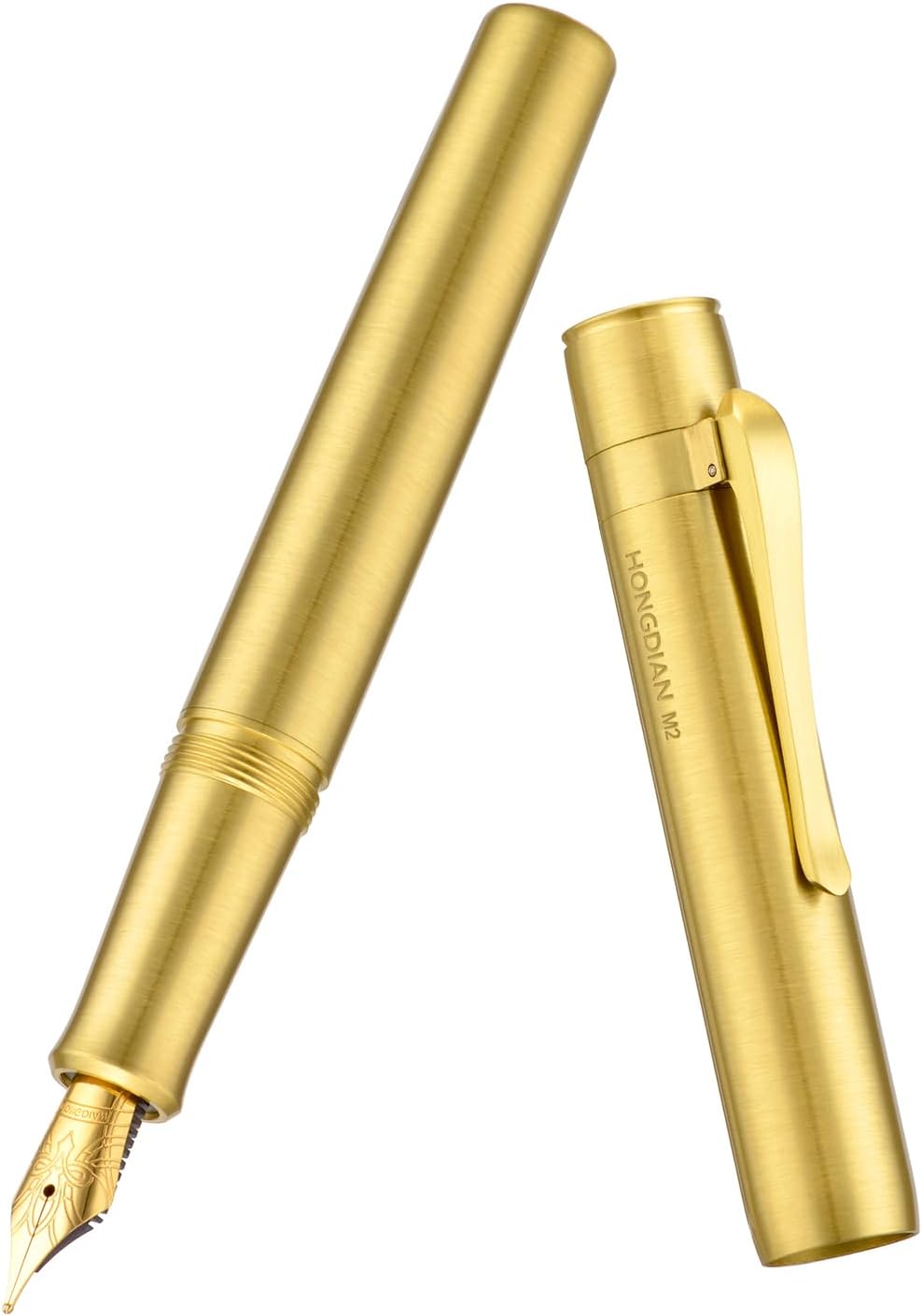 Hongdian M2 Mini Brass Fountain Pen with Extra Fine Soft Golden Nib, Sleek Shape Short Pocket