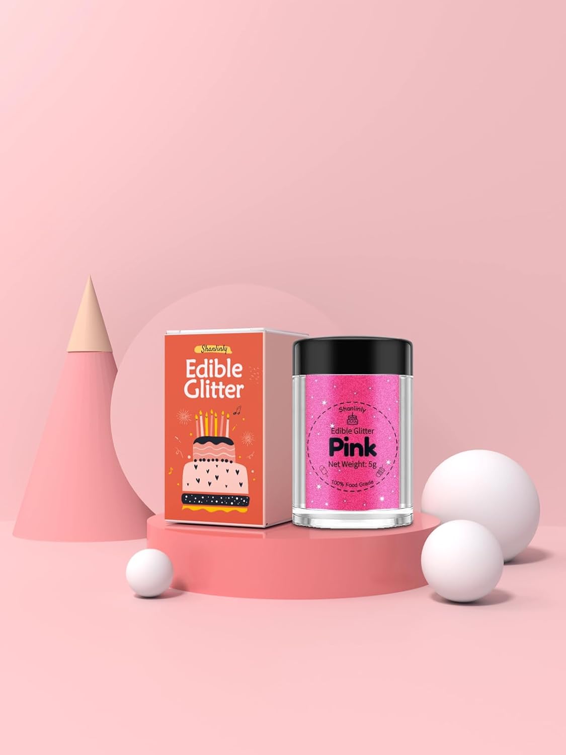 Shanlinly Pink Edible Glitter for Cakes Drinks - Food Grade 5g Shimmer Luster Glitter Dust Edible