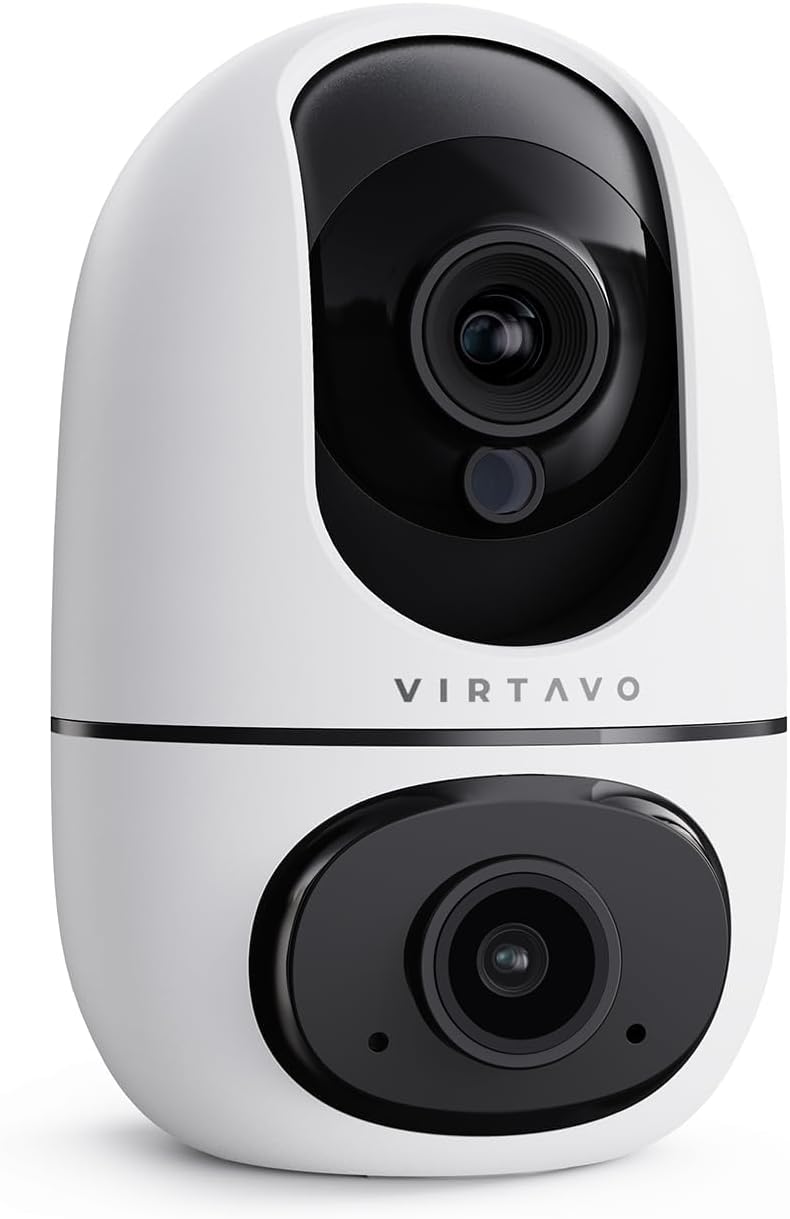 virtavo XD1 Indoor Security WiFi Camera, No Subscription Required, Dual-Lens 360° PTZ Baby Monitor