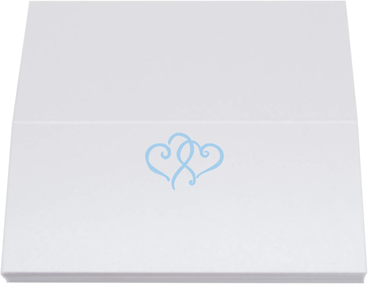 Linked Hearts Place Cards, Light Blue (Choose Color), Set of 25, Pre-cut and Scored - Wedding