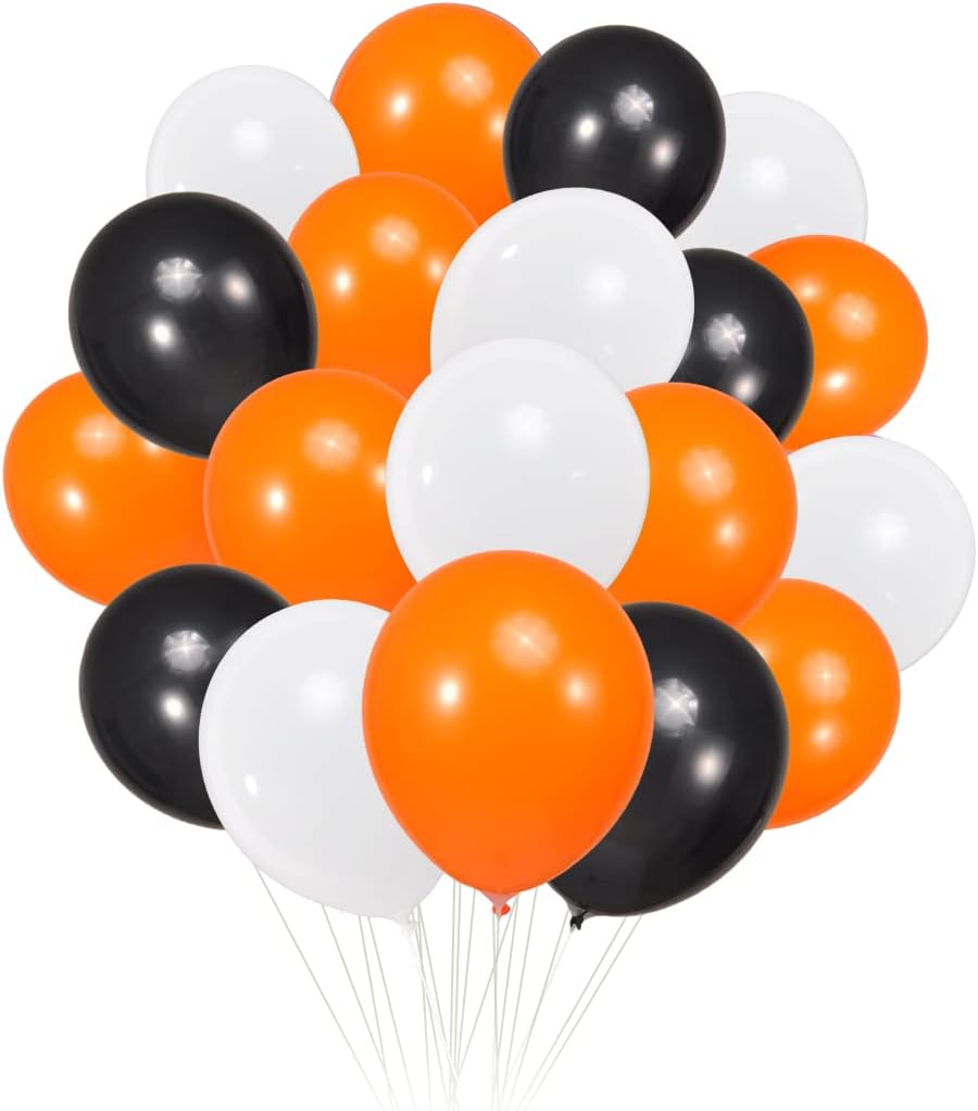 300 Pack White Black and Orange Balloons 100 of each of the 3 colors 12 inch White Black Orange