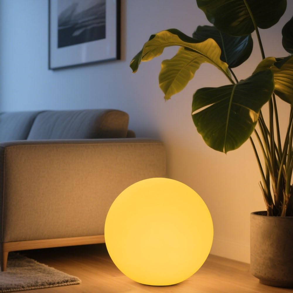 14-in LED Ball Light, Rechargeable Outdoor Globes Light Dimmable RGB Color Changing Globe Floor