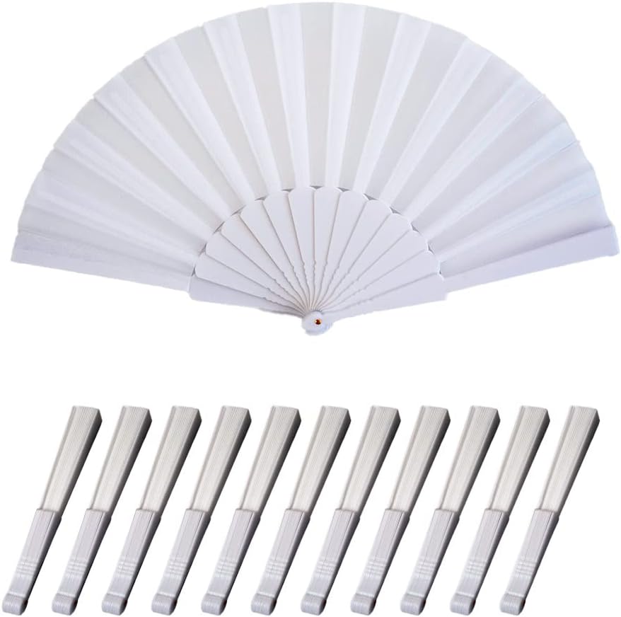 HUNANBANG 1 Dozen 12 Pieces Folding Hand Fans Church Wedding Gift, Party Favors, DIY Decoration