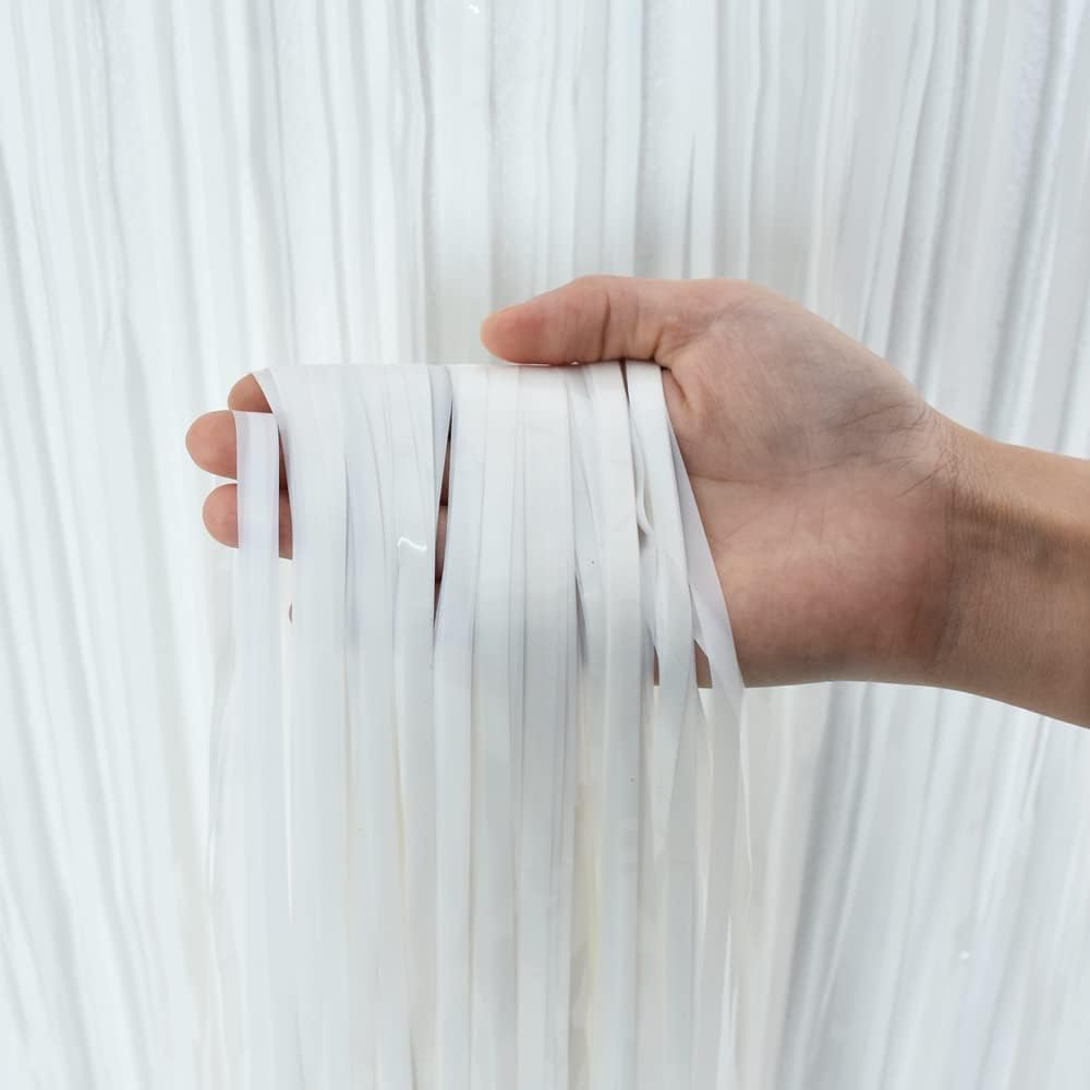TONIFUL 2Pcs White Metallic Tinsel Foil Fringe Curtains,White Photo Booth Backdrop Streamer Curtain