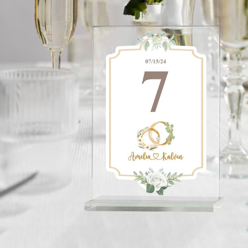 callie Personalized Wedding Table Numbers with Couple’s Name & Date, Custom Acrylic Birth Flower