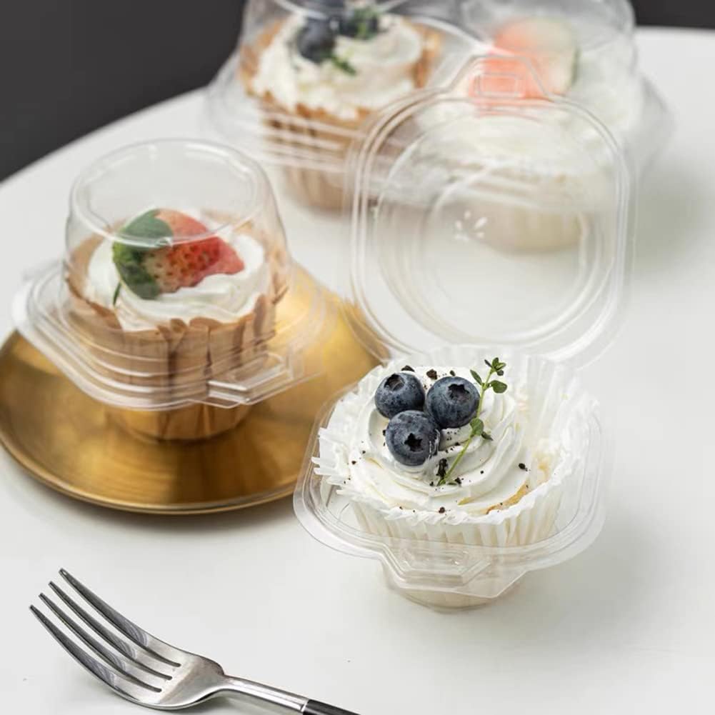 50 Pcs Cupcake Boxes Plastic Individual Cupcake Containers Single Cupcake Carrier with Connected