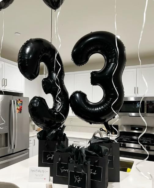 40 Inch Black 3 Large Number Balloon, 3 13 23 30 33 36 38 Black Birthday Party Decorations, Numbers