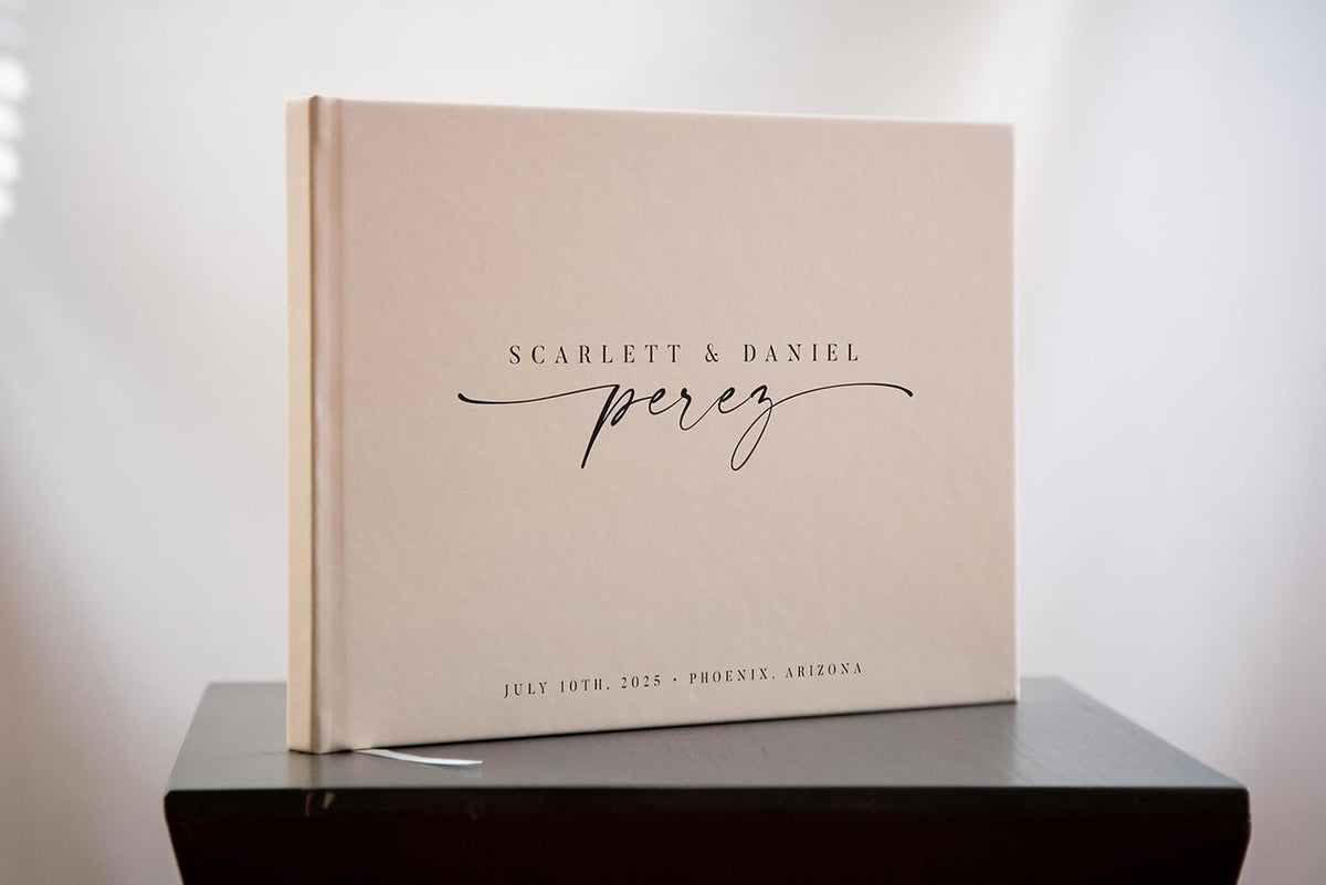 Personalized Guest Book - 11.5" x 8.5" Custom Bride & Groom Names with Bookmark and Hard Cover 140
