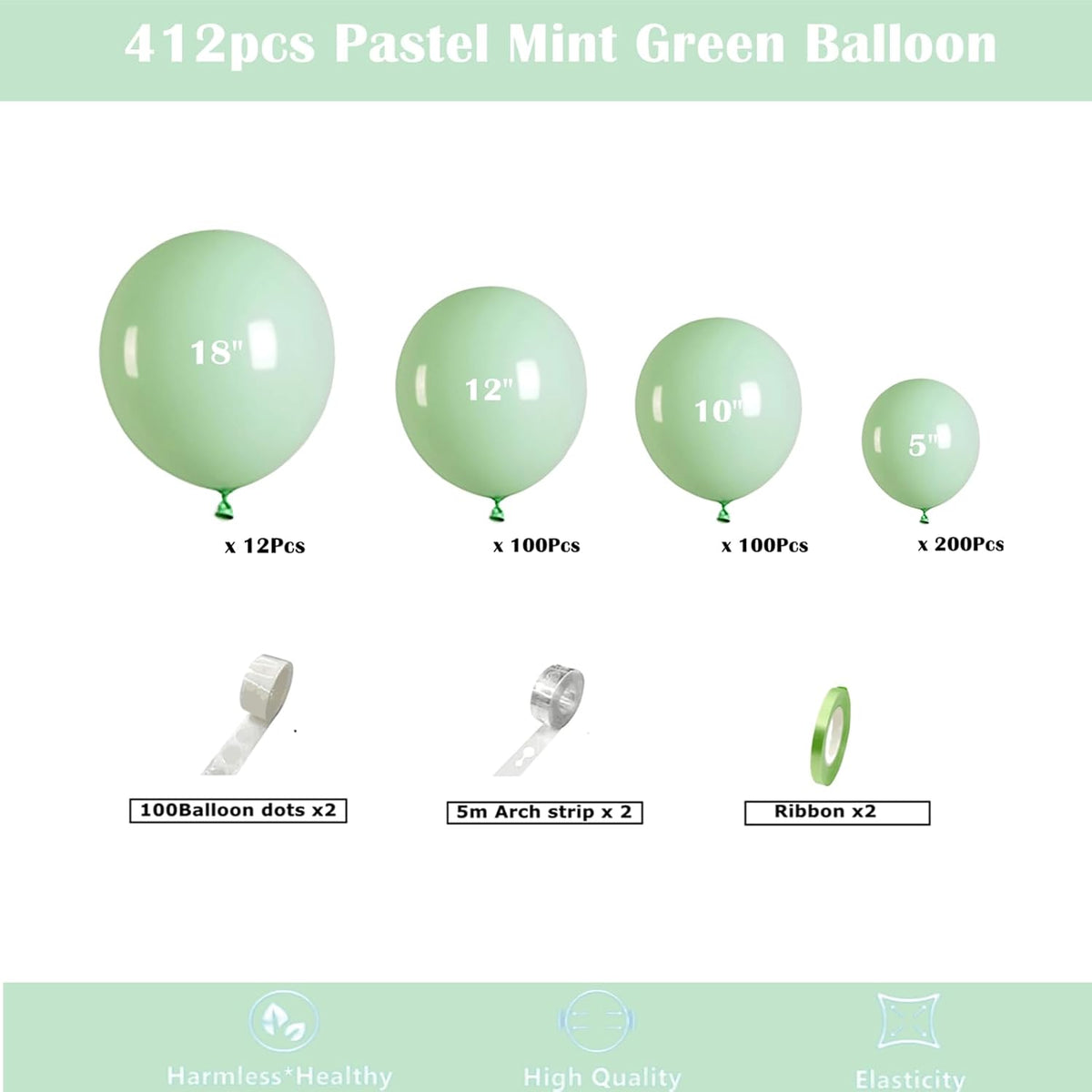 412pcs Pastel Mint Green Balloon Garland Arch Kit 18 12 10 5 Inch Different Sizes Light Latex