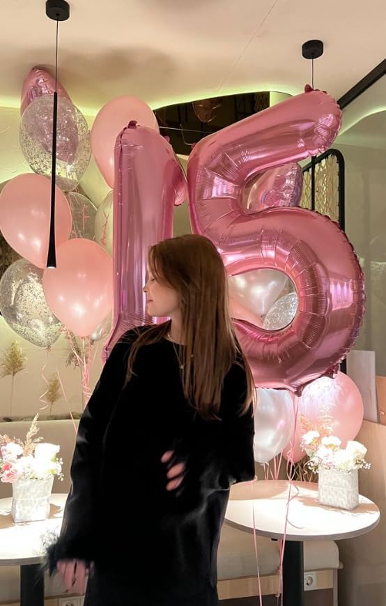 Pearlescent Pink 40 Inch Large Number 5 Birthday Balloon, Five 5th 15 25 35 50 55 Birthday