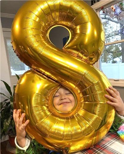 Gold Foil Number 8 Balloon 40 Inch, Helium Mylar Eight Number 8 18 28 38 48 58 88 Birthday