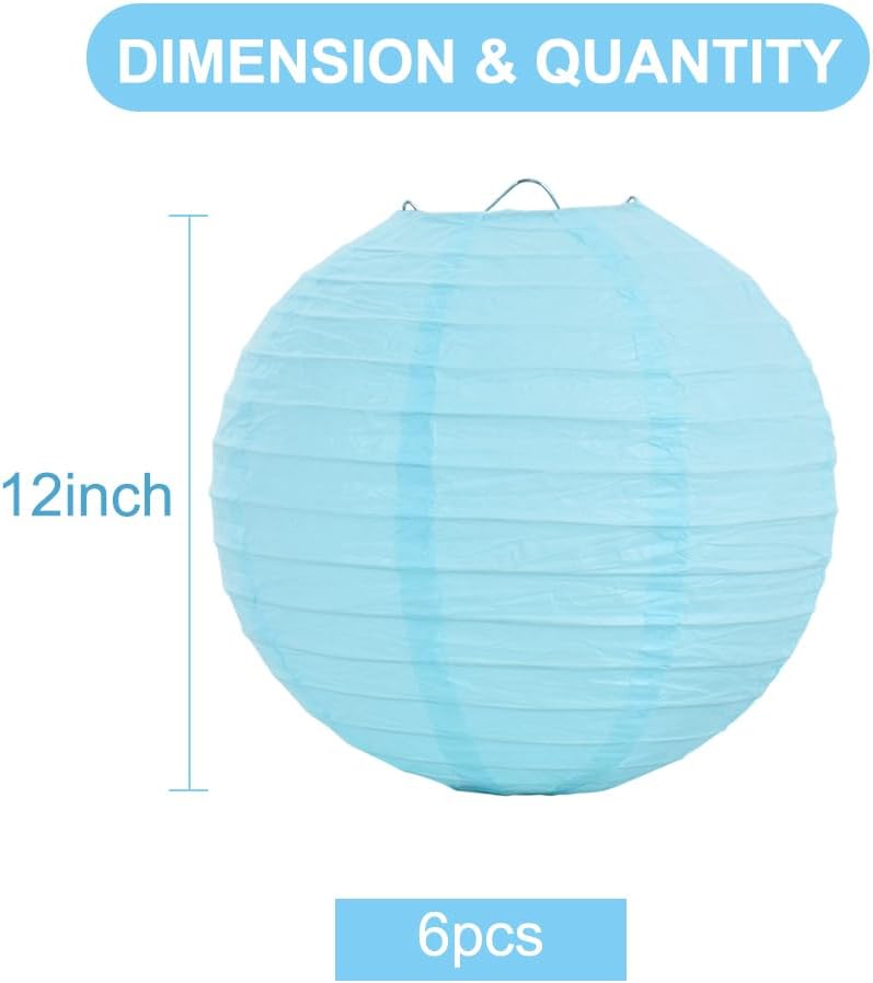 BEISHIDA 12-Inch Light Blue Round Paper Lanterns Decorative Hanging Asia Chinese Japanese Paper
