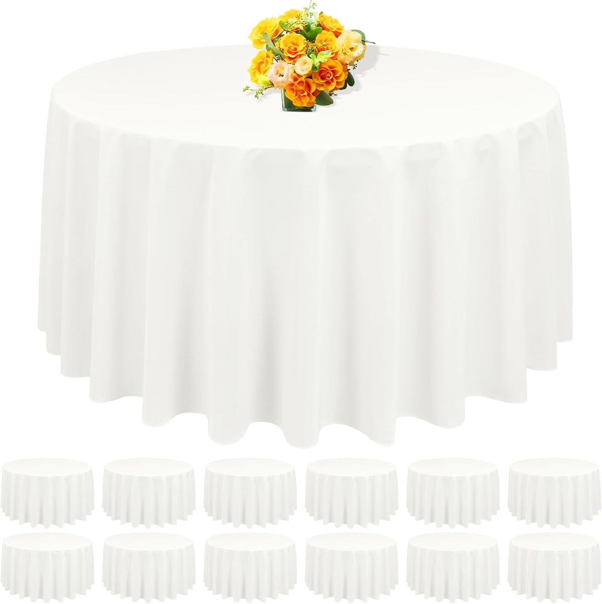12 Pack Round Tablecloth 90 Inch - Ivory Polyester Table Cloth for Round Table, Premium Ivory