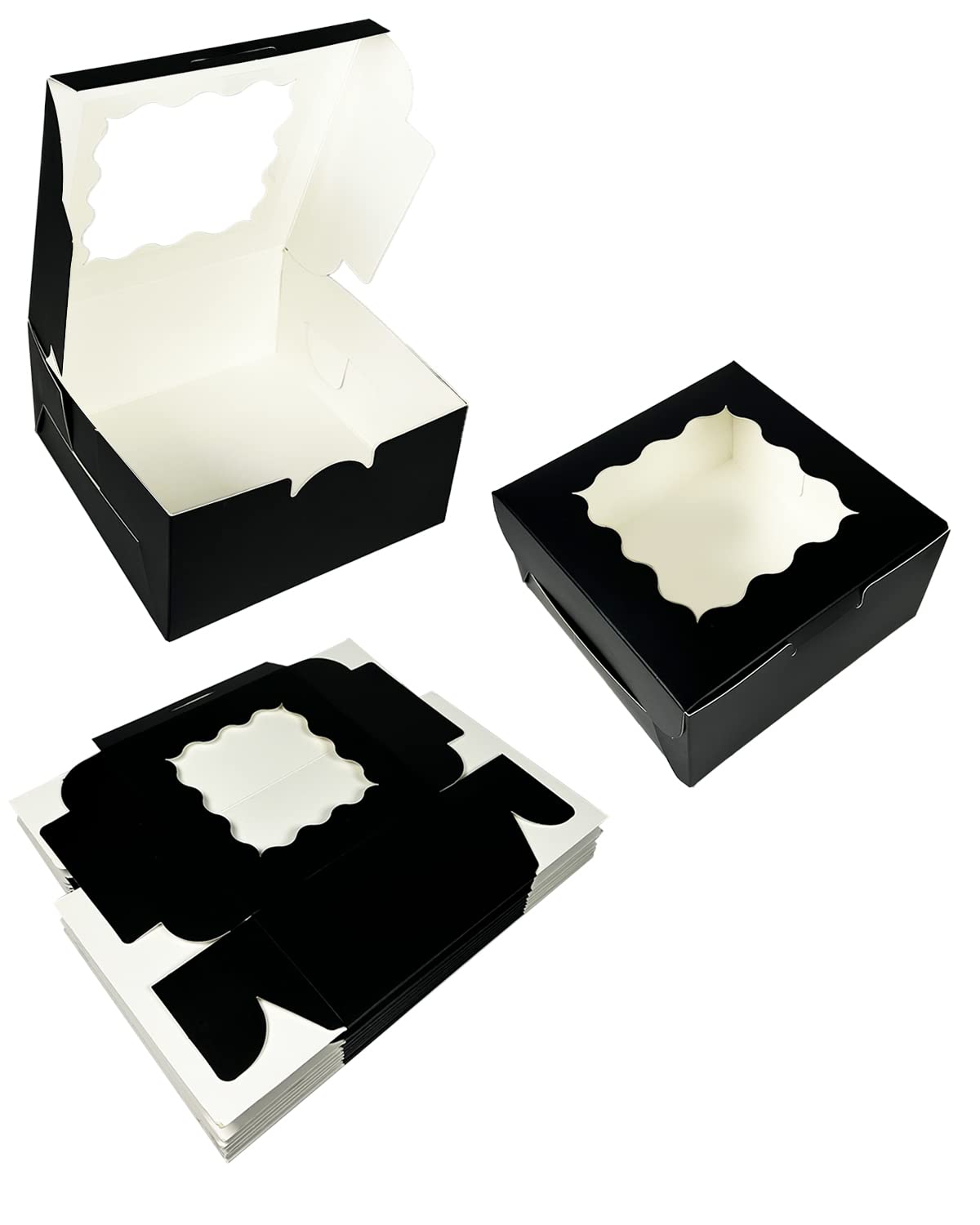 Bakepacker 100pcs Black Cookie Boxes 6x6x3 inches Easy Assemble Macaroon Pastry Boxes Bakery Boxes
