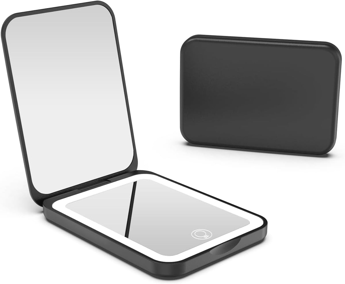Kintion 2025 Pocket Mirror, Rechargeable Dimmable 3 Color Lighting 1X/3X LED Compact Travel Makeup