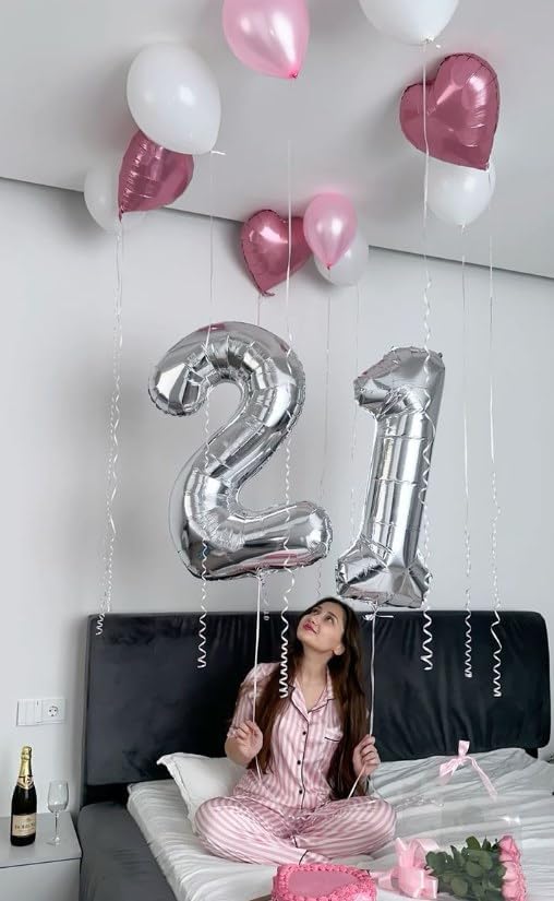 Silver 40 Inch Big Number Balloon Birthday Decoration, Number 2 Helium Balloon 12 20 22 23 24 26