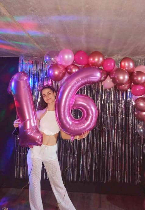 Pink 6 Number Balloon 40 Inch Mylar Foil Birthday Balloon, Digital Balloons for 6 16 Boy Girl Party