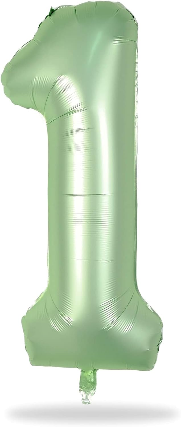 Sage Green 1 Balloons, 40 Inch Giant Olive Green Helium Foil Number 0-9 for Girls, Self Inflating