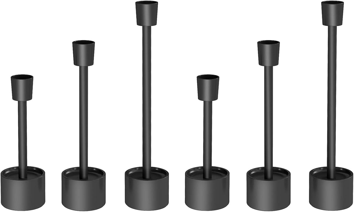 YUMORE Stainless Steel Black Candle Holders Candlestick 6 Packs Tall Taper Pillar Stable Base Stand