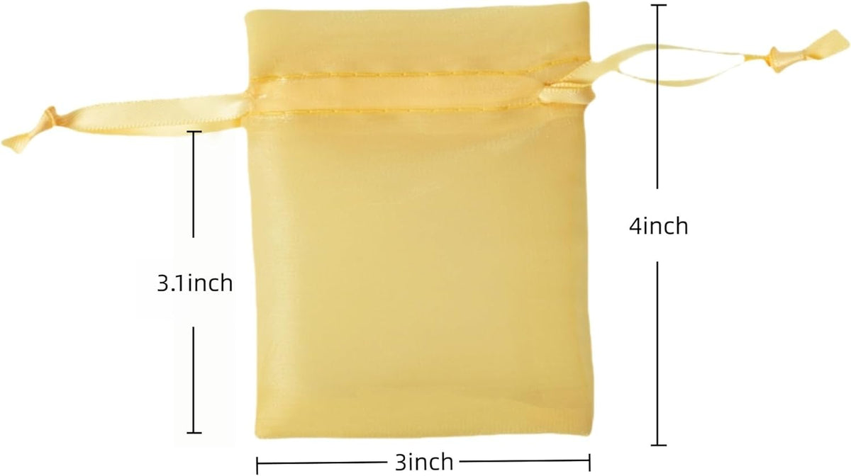 QIANF 20 Pcs Gold Small Organza Bags 3X4 inch for Wedding Favors with Drawstring, Mini Mesh Gift