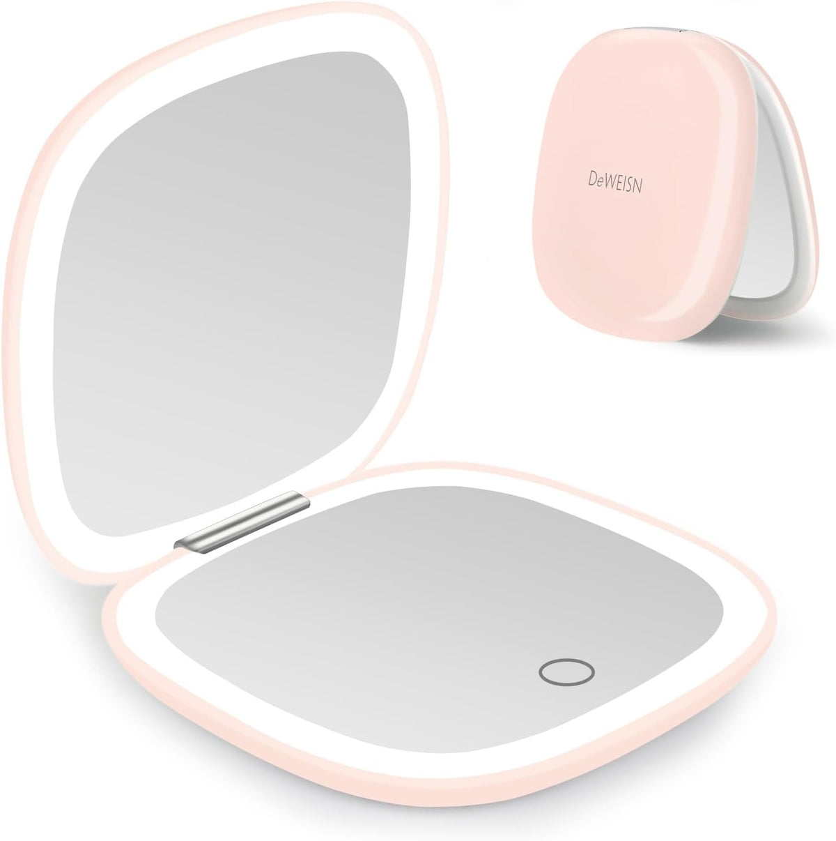 deweisn Compact Mirror, Lighted Travel Makeup Mirror with 1X/10X Magnifying Double Sided Dimmable