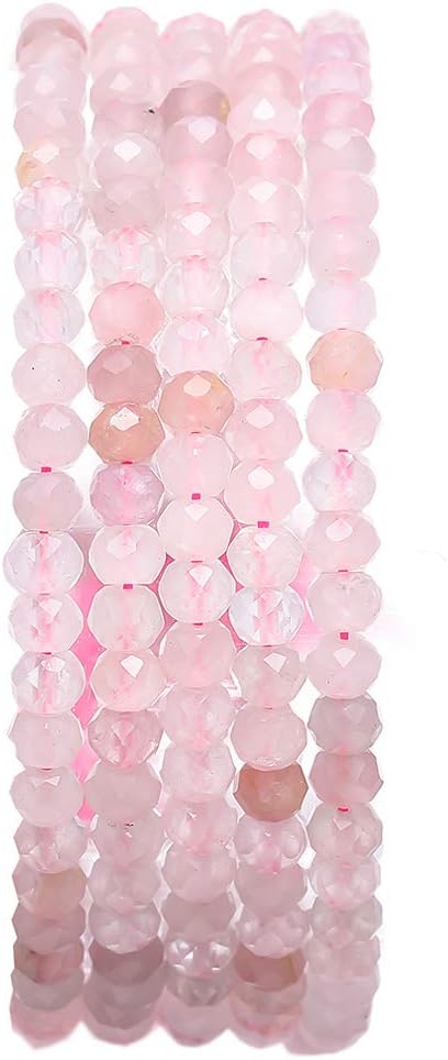Faceted Natural Rose Quartz Crystal Stone Rondelle 3x4mm Loose Semi Gemstone Beads for Jewelry
