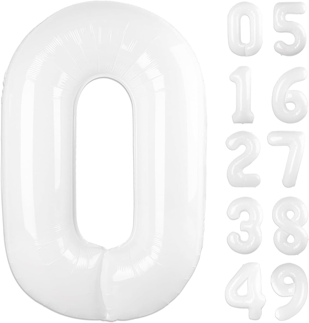 White Helium Number Balloon 40 Inch, Giant Foil White Number 0 Birthday Balloons, Large Numbers 10