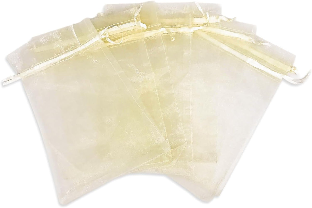 TheDisplayGuys 100-Pack 3x4 Cream Sheer Organza Gift Bags with Drawstring for Jewelry, Candy Bags