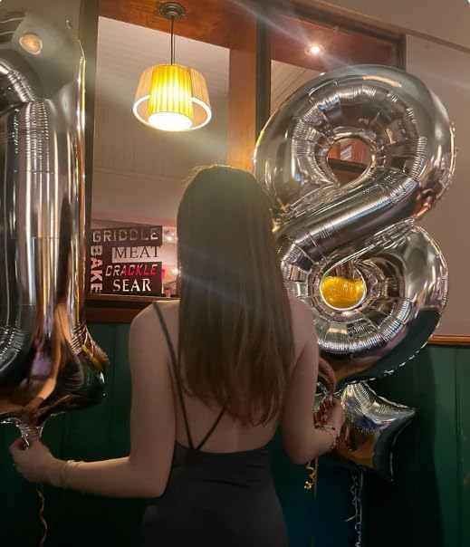 Silver Foil Number 8 Balloon 40 Inch, Helium Mylar Eight Number 8 18 28 38 48 58 80 88 Birthday