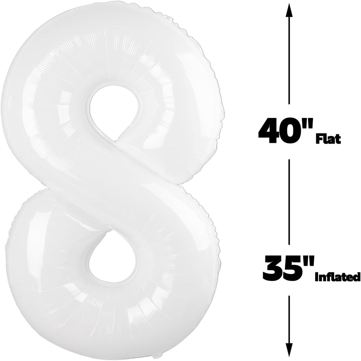 Helium Foil White Number 8 Balloon 40 Inch, Mylar Eight Numbers 8 18 28 38 48 58 80 88 Birthday
