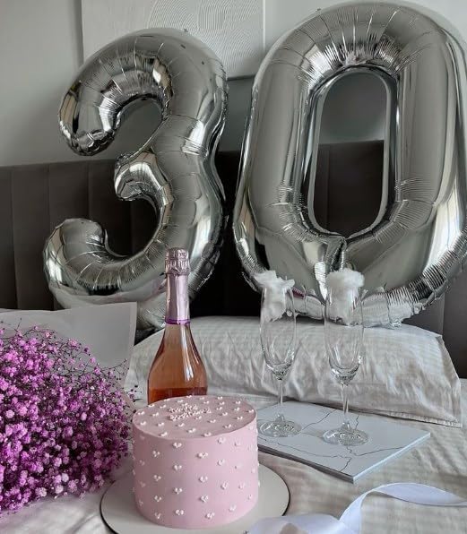 40 Inch Silver 3 Large Number Balloon, 3 13 23 30 33 36 Silver Birthday Party Decorations, Number