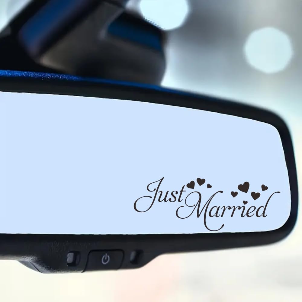 3pcs Just Married Vinyl Decal – Romantic Car Mirror Sticker in Artistic Font – Wedding Day or