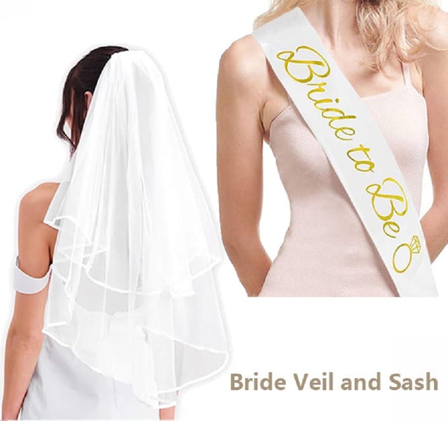 4PCS Bachelorette Blue Sash and Veil for Bride Party, Bride To Be Accessories for Bridal Shower