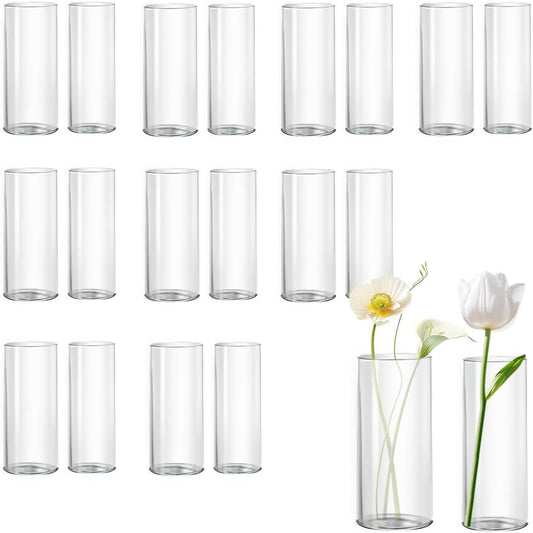 20 Pack Glass Cylinder Vase for Centerpieces, 7.48 and 7.87 inch Candle Flower Vase for Party