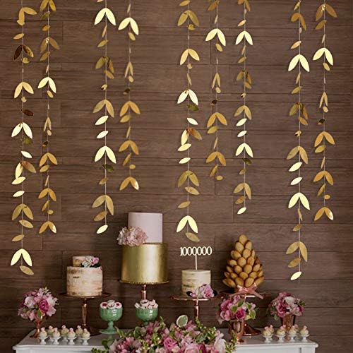 Gold Party Decorations Leaf Garland Hanging Paper Gold Leaves Streamer Banner for Wedding