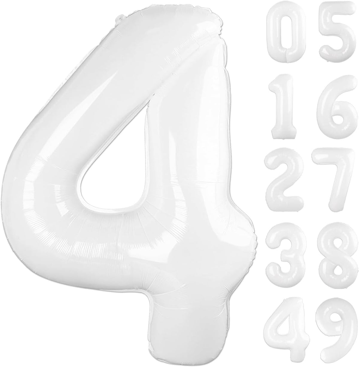 40 Inch White Large Number 4 Birthday Balloon, Giant Number Four 14 24 34 40 44 Balloons, White