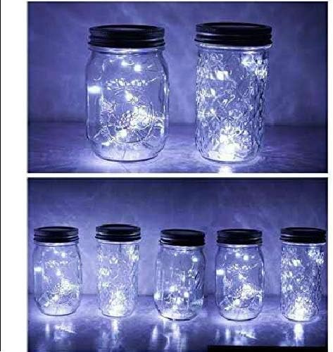 6 Pack Mason Jar Lights, 10 LED Solar Cold White Fairy String Lights Lids Insert for Garden Deck