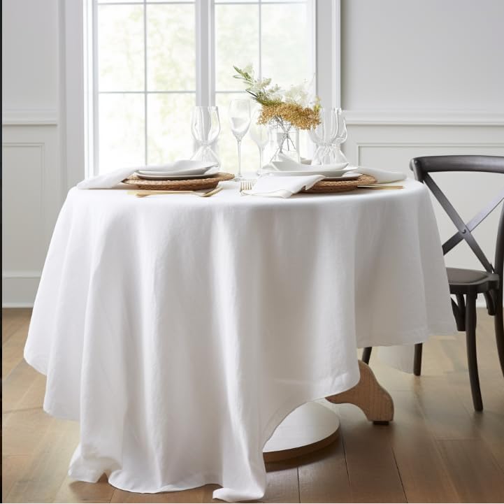 EVERLY 100% Pure Linen Round Tablecloths 70Inch Round Machine Washable Tablecloth for