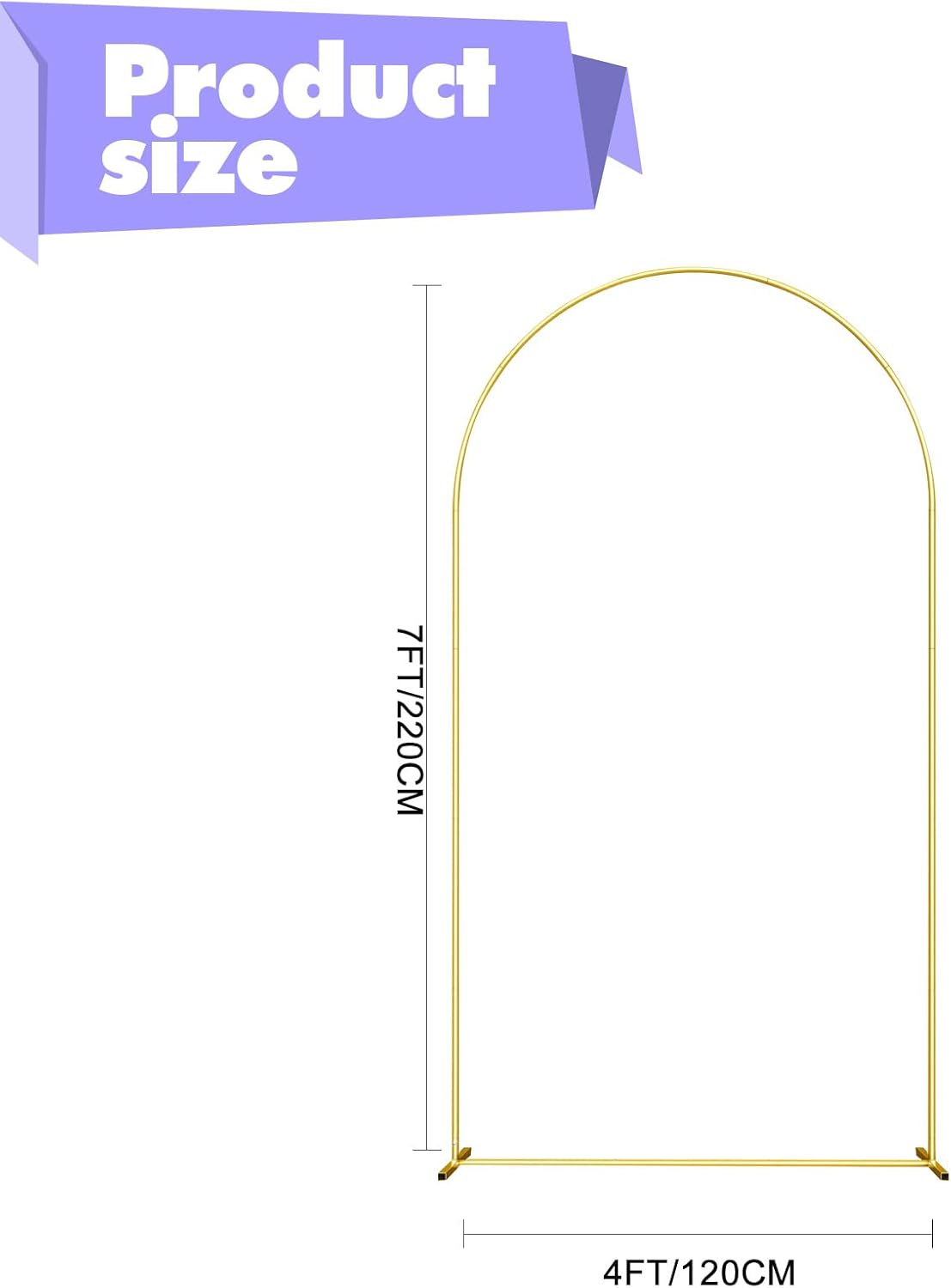 Wedding Arch Backdrop Stand 7.2FT Gold Wedding Balloon Arched Backdrop Stand Square Arch Frame for
