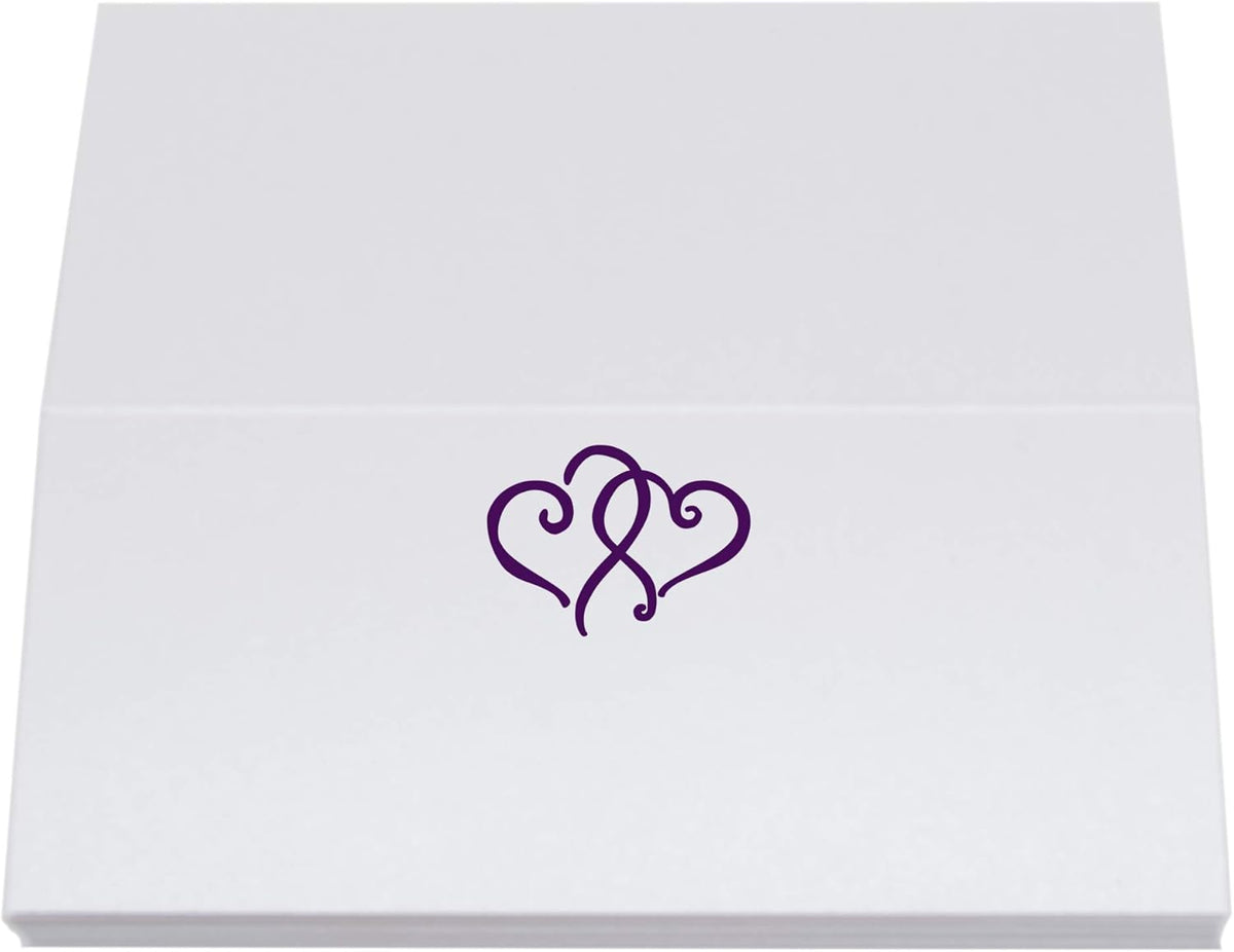 Linked Hearts Place Cards, Eggplant (Choose Color), Set of 25, Pre-cut and Scored - Wedding, Party