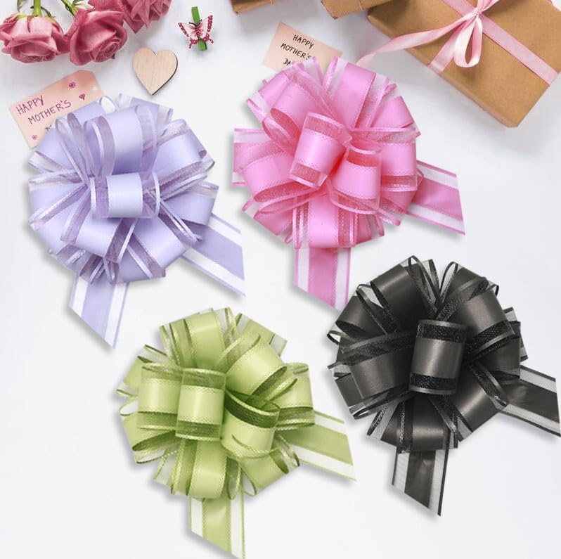 6 Count Large Pull Bows, 6 inches, Organza, Modern, Christmas, Wedding, Valentine's Day, Bean