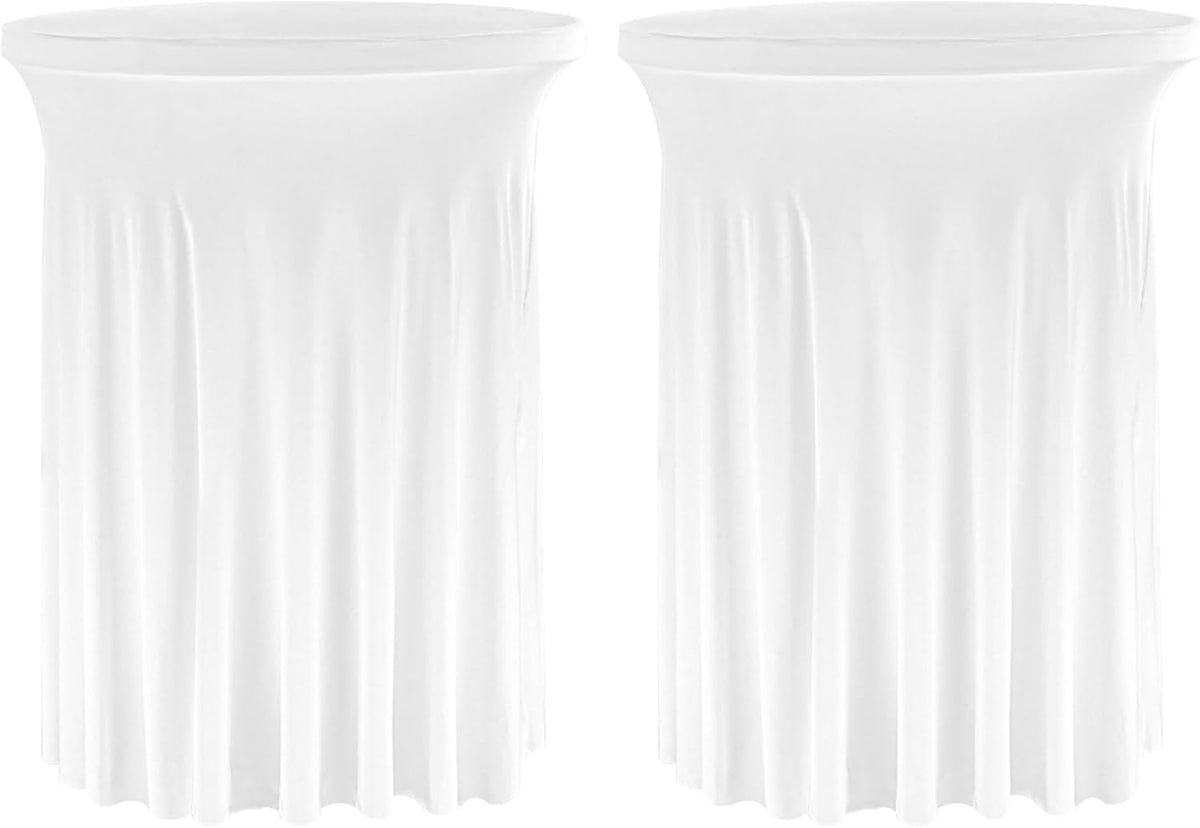 Fivenl 2 Pack Spandex Cocktail Table Skirt 32"x 43" White Stretch Cocktail Table Cover, Washable