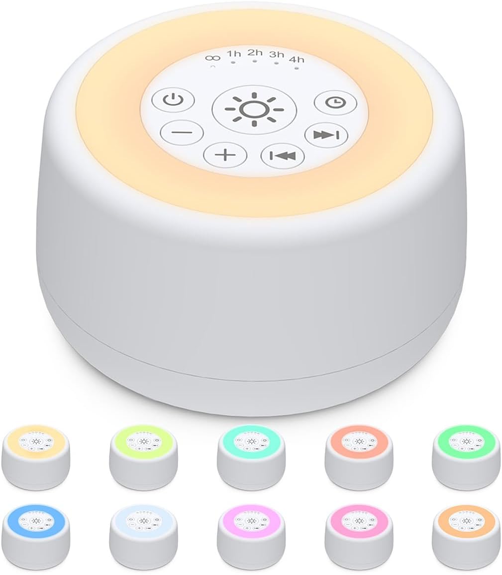 Sleepbox Sound White Noise Machine with 25 Soothing Sounds and 10 Colors Warm Night Light 4