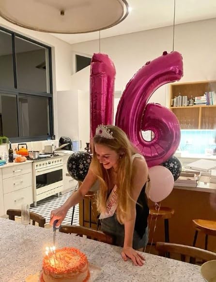 40 Inch Hot Pink Mylar Foil Number 6 Birthday Balloon, Digital Balloons for 6 16 Boy Girl Party