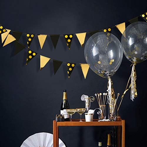 30Ft Black Gold Party Decorations Polka Dot Pennant Banner Paper Circle Dot Triangle Flags Bunting