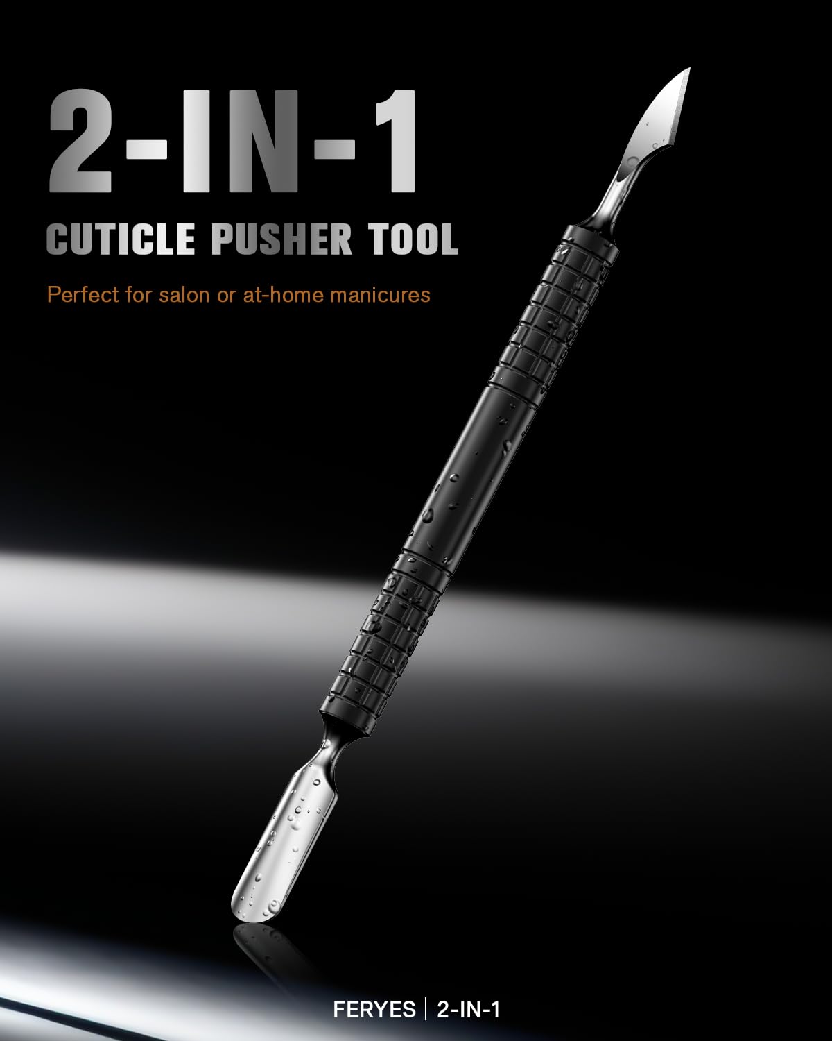 FERYES Upgraded Dual Head Cuticle Pusher Remover Tool - Curved & Chisel Edge Stainless Steel