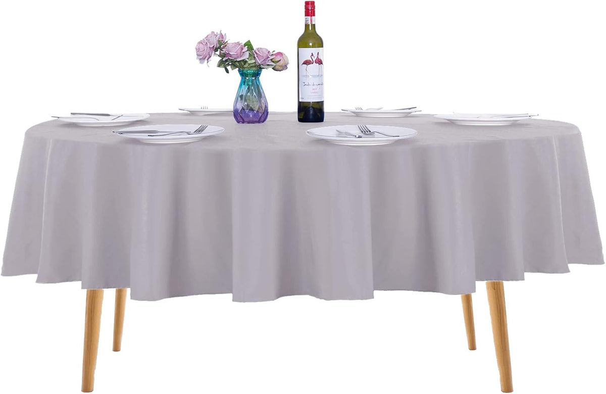 Ascoza 2pack 70 Inch Silver Round Tablecloth in Washable Polyester Fabric for