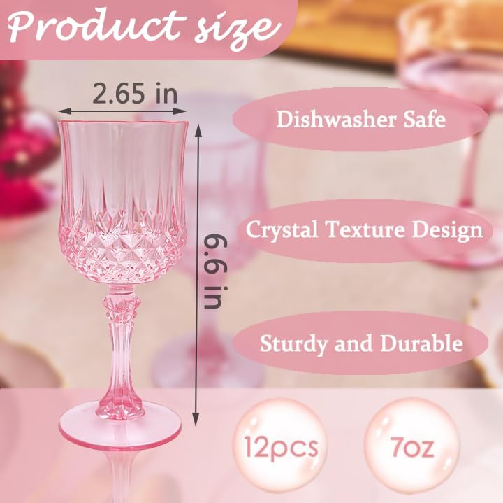 Plastic Wine Glasses，Plastic Goblets Vintage Style Cordial Drinking Glasses for Wedding Reception